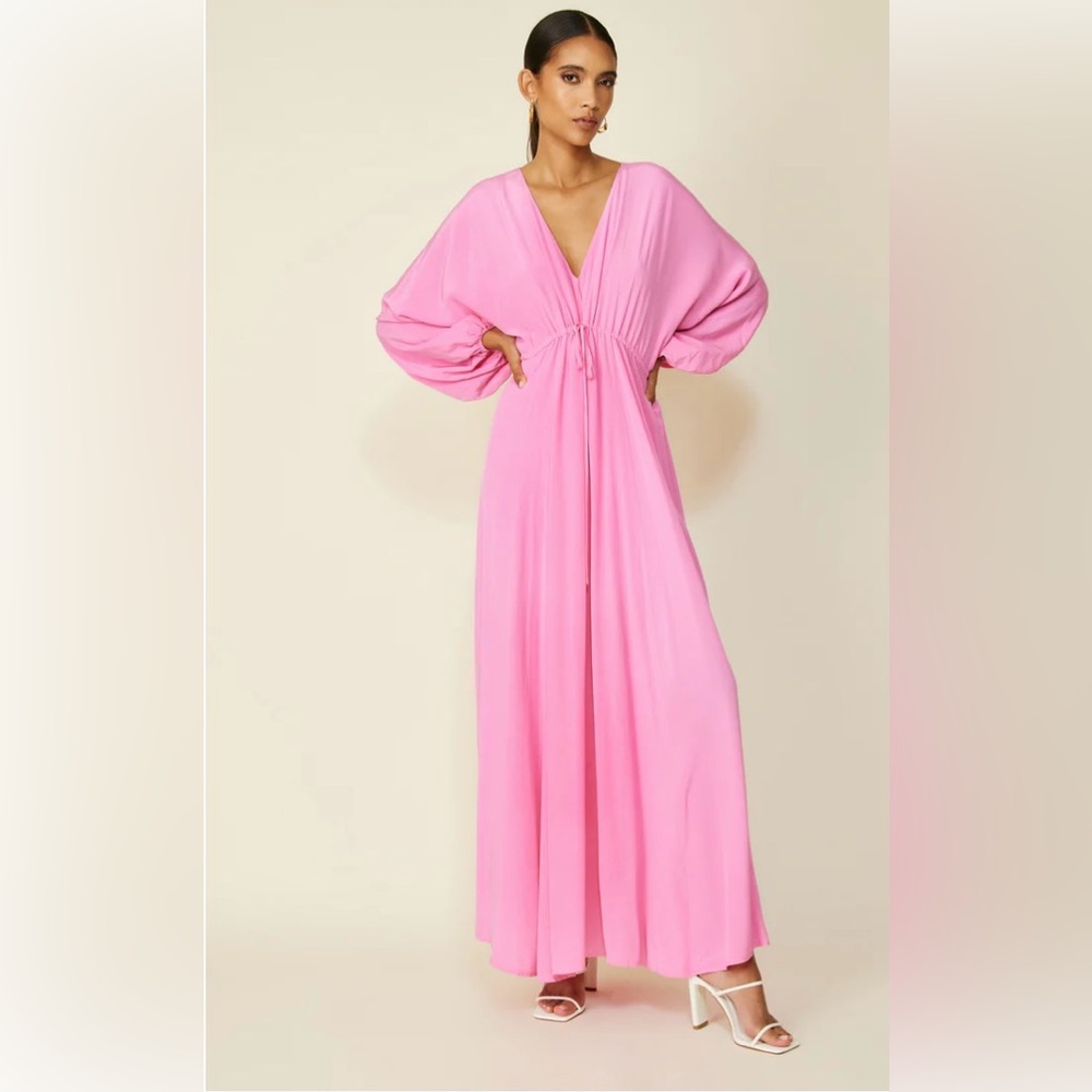 Vibrant Pink Long Sleeve Dress. Baby shower. Maternity. Flowy